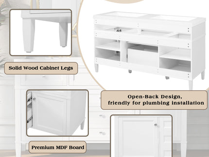 Bathroom Vanity With Double Sink, 3 Drawers, 2 Doors, Adjustable Shelves, Freestanding - White