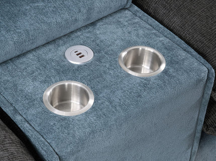 Sectional Sofa With Removable Ottomans, USB Ports, Cup Holders & Storage - Gray / Light Blue
