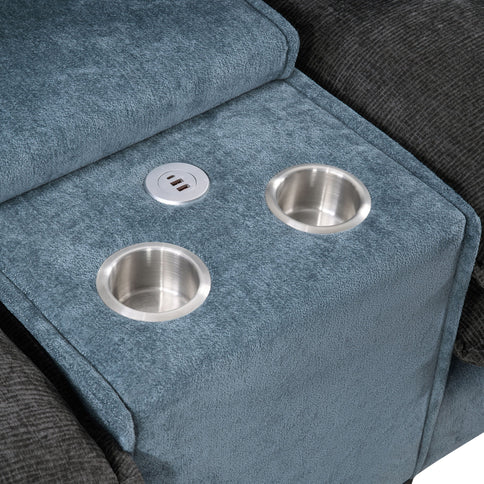 Sectional Sofa With Removable Ottomans, USB Ports, Cup Holders & Storage - Gray / Light Blue