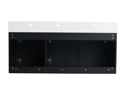Modern Chestnut Wall Mounted Bathroom Vanity With Left Resin Sink And Storage Rack - Black Chestnut