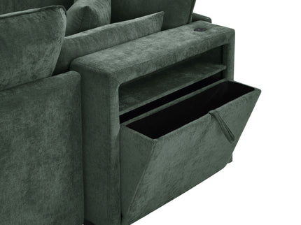 Modern Sectional Sofa U-Shaped With Movable Ottoman Storage Armrests And USB Ports