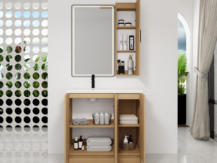 Freestanding Bathroom Vanity Set With Tall Linen Cabinet, 3 Door Storage Cabinet, Single Sink