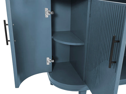 Curved Sideboard Wooden Console Table With 4 Doors And Adjustable Shelves For Living Room - Blue