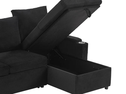 U Shaped Sectional Sofa Bed With Storage Chaise Lounges, USB Ports, And Cup Holders