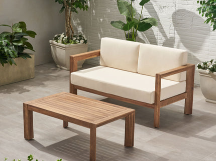 2 Piece Patio Set With Open-Back Loveseat And Coffee Table - Beige / Brown