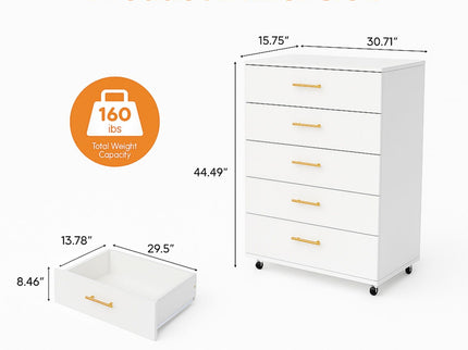 5 Drawer Dresser With Handles - White