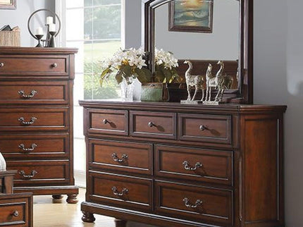Dresser With 3 Small & 4 Large Drawers, Round Knobs, Bedroom Furniture - Cherry