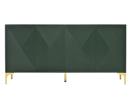 Modern Wood Sideboard Cabinet With Carved Door Panels, Adjustable Shelves, And Sturdy Metal Legs