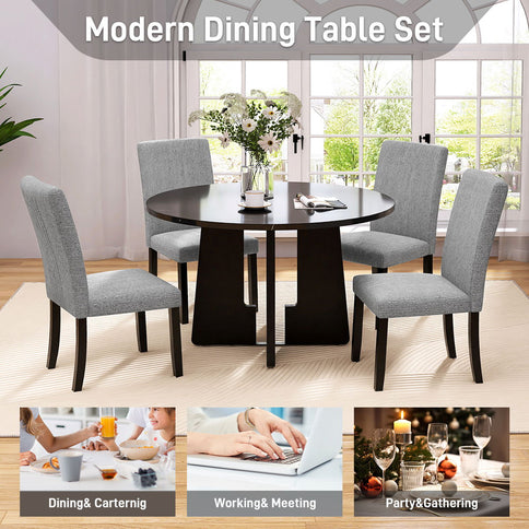 5 Piece Round Dining Table Set, Modern Table And 4 Upholstered Chairs For Dining Room