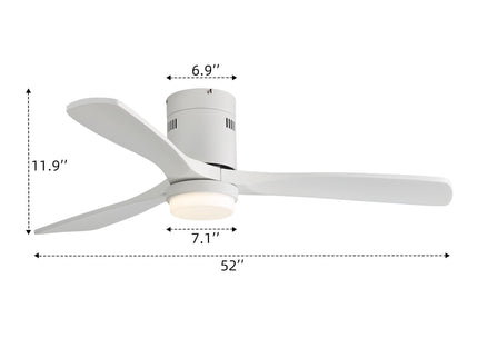 52" Low Profile Ceiling Fan With 6 Speed Remote, 3 Blades, Reversible DC Motor For Living Room - White