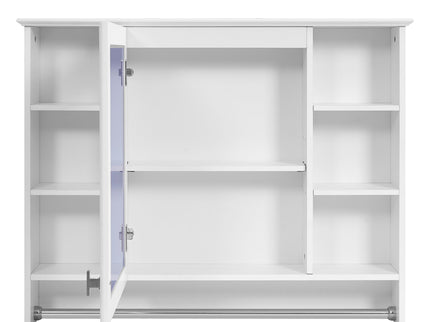 Modern Wall Mounted Mirror Cabinet With Adjustable Shelf, Soft Close Door, And Towel Bar