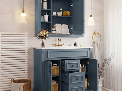 Bathroom Vanity With Top Sink, Mirror Cabinet, 2 Soft Closing Doors & 2 Drawers