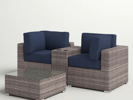 Wicker Seating Group Set With Table And Cushions