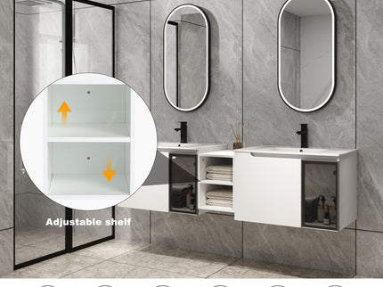 Wall Mounted Bathroom Vanity With Sink, Soft Close Doors, Cabinet & Half Door