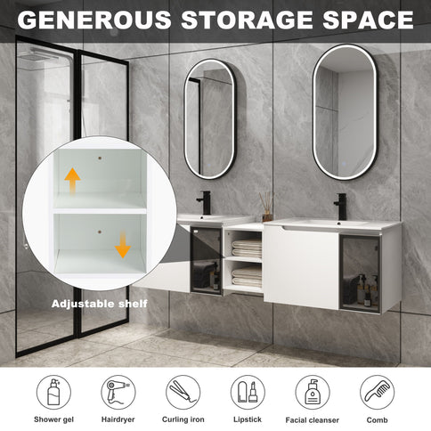 Wall Mounted Bathroom Vanity With Sink, Soft Close Doors, Cabinet & Half Door