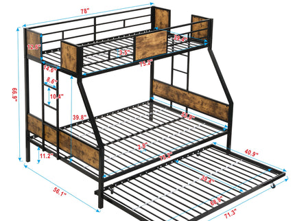 Modern Metal Bunk Bed With Side Ladders And Guardrail