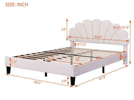 Upholstered Platform Bed With Flower Pattern Headboard