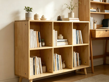 6 Cube Storage Shelf, Freestanding Open Bookcase With Legs Cubby Organizer For Living Room - Natural Wood