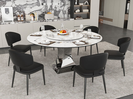 Round Dining Table & 6 Chairs Set - Silver