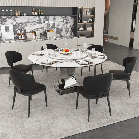 Round Dining Table & 6 Chairs Set - Silver