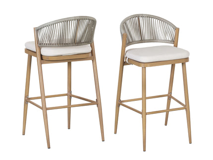 Outdoor Bar Height Metal Frame Counter Stools With Scallop Shaped Backrest & Water Resistant Cushions