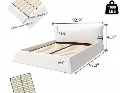 King Size Platform Bed With Special-Shaped Headboard - Cream