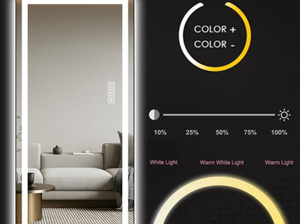 Full-Length Vertical Mirror With LED Light, Dimming Wall Mirror With Frame