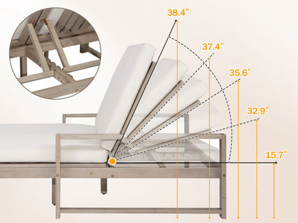Outdoor Double Lounge Chair With 5 Position Adjustable Backrest