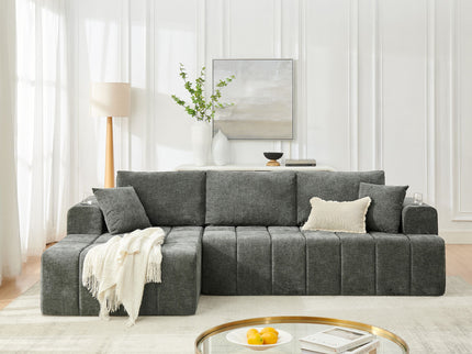 L - Shaped Sectional Sofa With Cup Holders & Side Pockets