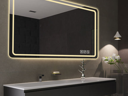 Frameless LED Bathroom Mirror Vanity With Anti Fog Front Lights - Silver
