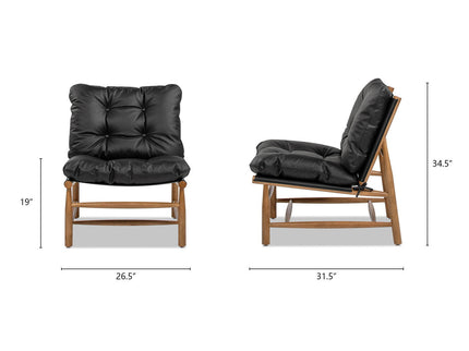 Oxford Leather Mid-Century Modern Accent Chair - Noir Black