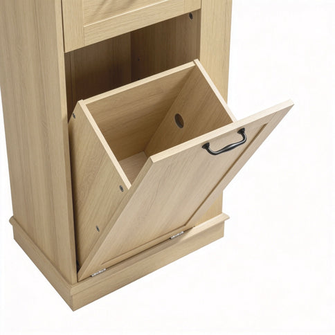 Tall Storage Cabinet With Tilt Out Compartment, Adjustable Shelves, Soft Close Hinges - Natural