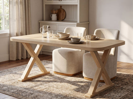 Dining Table With X-Shaped Legs, Rectangular Indoor - Natural