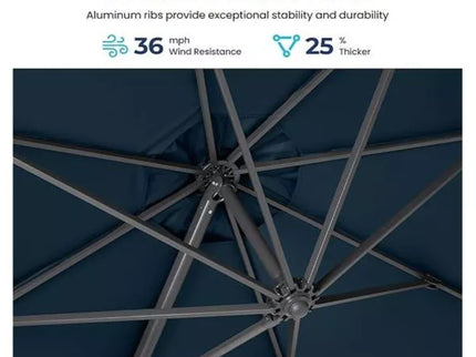 Round Cantilever Patio Umbrella With 360 Rotation & Infinite Tilt Adjustment