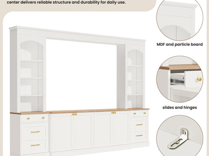 Arched Entertainment Center Wall Unit With Bookshelf, Retro Large TV Stand