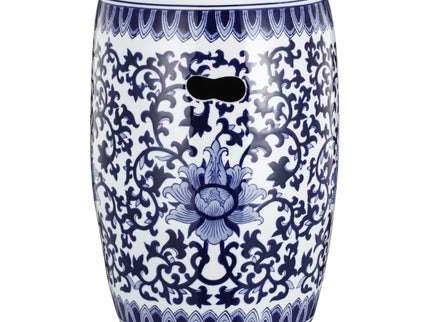 Ceramic Garden Stool, Small Side Tabel - White / Blue