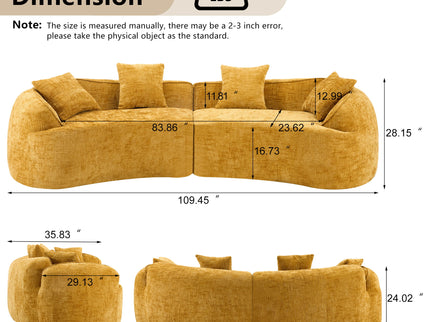 Curved Compressed Sofa, Nordic-Style Design For Living Room