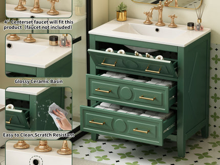 Retro Bathroom Vanity With Sink Combo, Free Standing Single Set With 3 Drawers