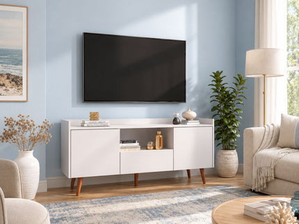 TV Stand For TVs Up To 60" With Open Storage Shelf, 2 Doors, 1 Drawer And Cable Management