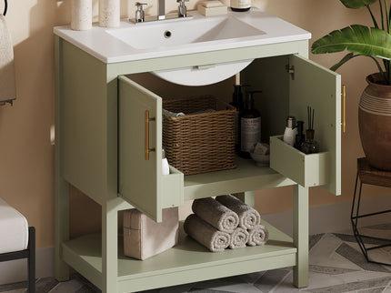Elegant Bathroom Vanity With Ceramic Sink And Versatile Storage