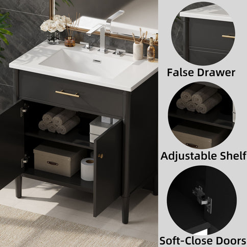 Bathroom Vanity With Sink, Soft Close Doors And Adjustable Shelf