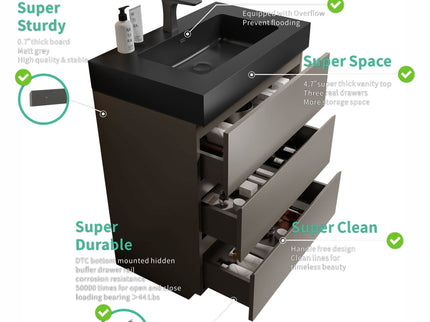 Alice - Bathroom Vanity With Sink, Large Storage Freestanding Bathroom Vanity For Modern Bathroom, One-Piece Sink Basin Without Drain And Faucet