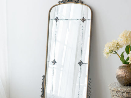 Antique Arched Mirror With Metal Frame, Full Length Mirror For Living Room Bathroom Entryway - Gold