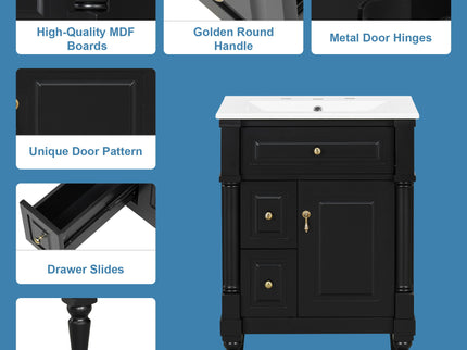 Freestanding Bathroom Vanity With Sink, Adjustable Shelf & Flip Drawer