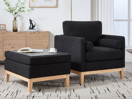 Oversized 360 Degree Swivel Barrel Accent Chair And Ottoman Set With Storage