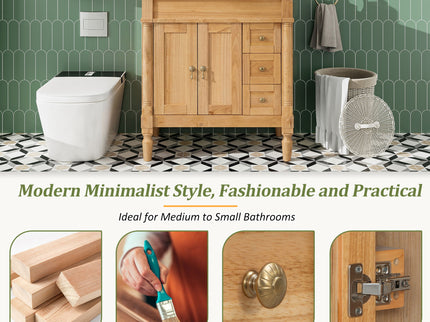 Modern Bathroom Vanity With Ceramic Sink, Soft Close Doors, Adjustable Shelves