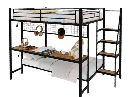 Bunk Bed With Built In Desk And LED Lighting