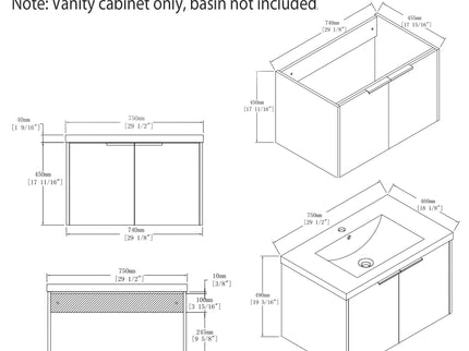 Floating Bathroom Vanity Cabinet With Soft Close Double Doors, Spacious Interior Storage, Wall Mounted, Cabinet Only