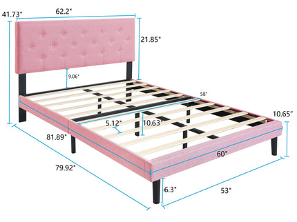 Modern Upholstered Platform Bed Frame With Button Tufted Fabric Headboard