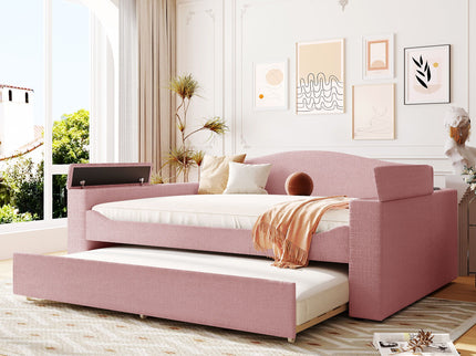 Upholstered Daybed With Storage Armrests, Trundle And Latest Integrated tooth Audio System